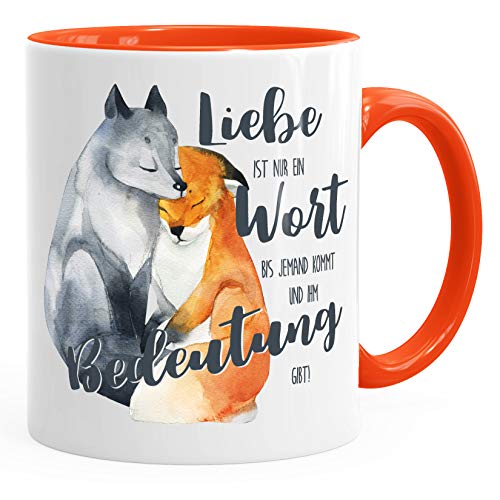 MoonWorks® Tasse Liebe ist nur ein Wort Fuchs Geschenk Liebe Spruch Tasse Liebessprüche Kaffee-Tasse für Verliebte orange unisize von MoonWorks