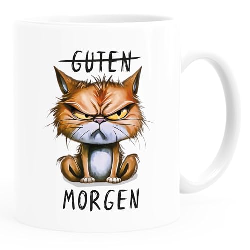 MoonWorks® Tasse Morgenmuffel Katze Bürotasse Spruch lustig Guten Morgen MiMimi Montag personalisiert eigener Text Guten Morgen weis-rot standard von MoonWorks