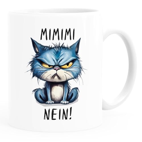 MoonWorks® Tasse Morgenmuffel Katze Bürotasse Spruch lustig Guten Morgen MiMimi Montag personalisiert eigener Text MiMiMi weiß/blau standard von MoonWorks