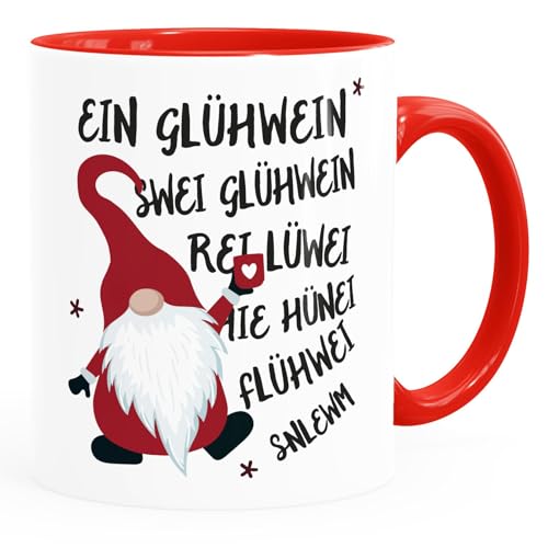 MoonWorks® Tasse Spruch Ein Glühwein Swei Glühwein-Becher Wichtel Weihnachtsmarkt Geschenk Bürotasse lustige Kaffeebecher weiss-innen-rot standard von MoonWorks