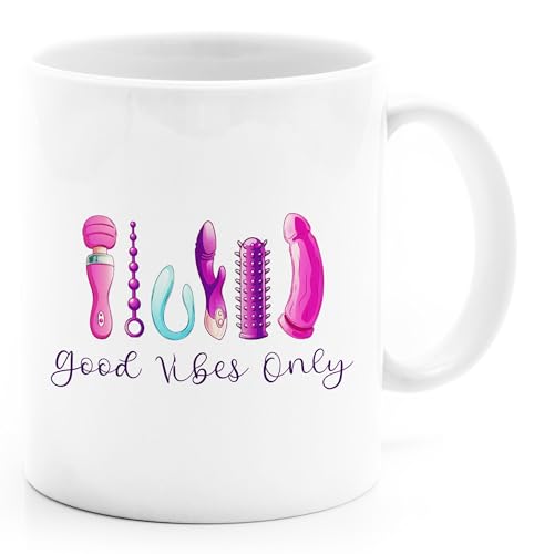 MoonWorks® Tasse Spruch Good Vibes only Spielzeug für Frauen Bürotasse lustige Kaffeebecher witzige Geschenke für Frauen weiß standard von MoonWorks