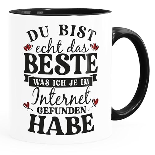 MoonWorks® Tasse Spruch Liebe lustig Das Beste was ich im Internet gefunden habe Geschenk Jahrestag für Sie und Ihn weiß-innen-schwarz standard von MoonWorks