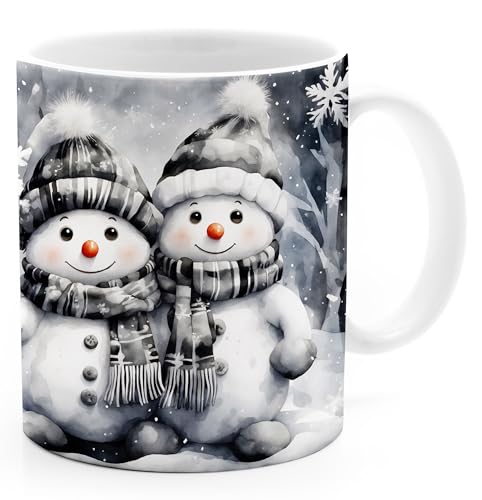 MoonWorks® Tasse Weihnachten Wintertasse Weihnachtstasse XMAS Schneemann Wichtel Aquarell Weihnachtsgeschenk Schneemänner2 weiß standard von MoonWorks