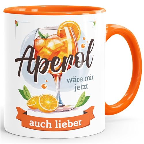 MoonWorks® Tasse mit Spruch Aperol wäre mir jetzt auch lieber Büro Alkohol Geschenk Freundin Kollegin weiss-innen-orange standard von MoonWorks
