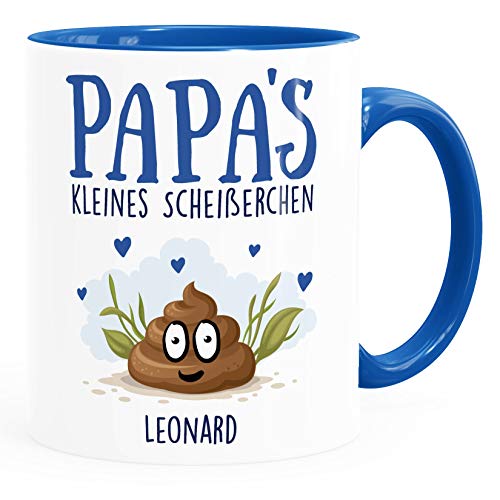 MoonWorks® Tasse personalisiert Papa's kleine Scheißerchenbis zu 4 anpassbare Namen Kackhaufen Geschenk Vatertag 1 Kind royal Keramik-Tasse von MoonWorks