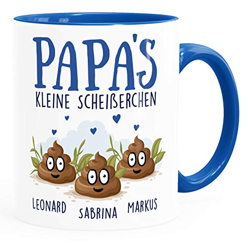 MoonWorks® Tasse personalisiert Papa's kleine Scheißerchenbis zu 4 anpassbare Namen Kackhaufen Geschenk Vatertag 3 Kinder royal Keramik-Tasse von MoonWorks