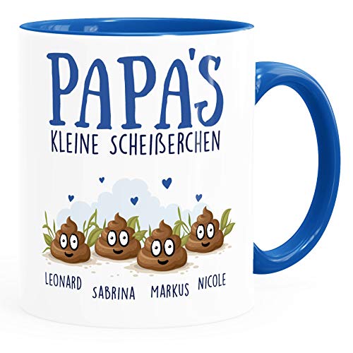 MoonWorks® Tasse personalisiert Papa's kleine Scheißerchenbis zu 4 anpassbare Namen Kackhaufen Geschenk Vatertag 4 Kinder royal Keramik-Tasse von MoonWorks