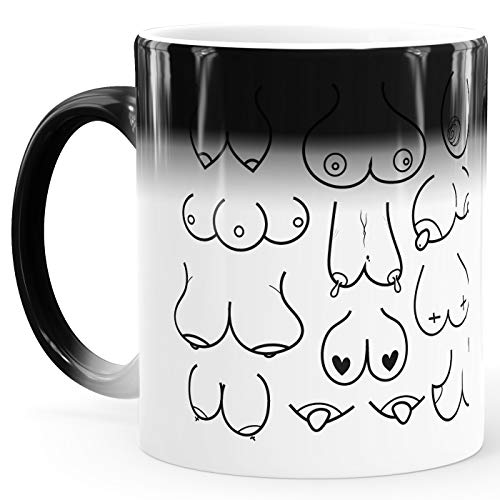 MoonWorks® Zaubertasse Farbwechsel Tasse Brüste Muster Fun-Motiv Titten-Aufdruck Bürotasse weiß Magic-Tasse von MoonWorks