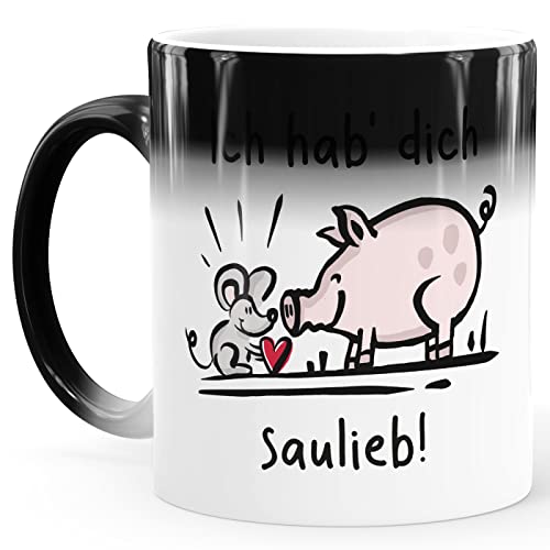 MoonWorks® Zaubertasse Kaffee-Tasse Farbwechsel Ich hab dich saulieb Maus Schwein Herz Geschenk Liebe Valentinstag Jahrestag Magic Magic-Tasse von MoonWorks