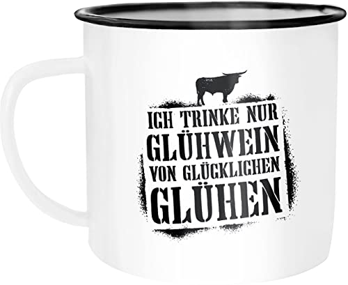 MoonWorks®Emaille-Tasse Ich trinke nur Glühwein von glücklichen Glühen mit Spruch lustig Winter Weihnachtsmarkt Motiv Emaille-Becher emaille-weiß-schwarz standard von MoonWorks