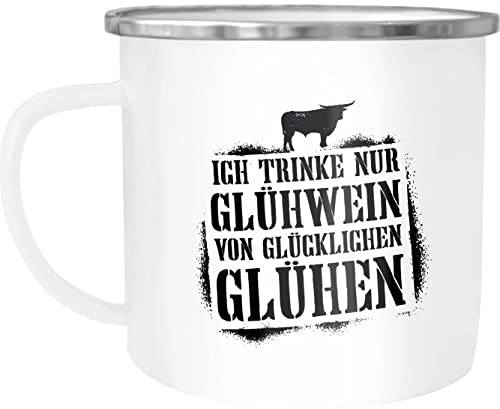 MoonWorks®Emaille-Tasse Ich trinke nur Glühwein von glücklichen Glühen mit Spruch lustig Winter Weihnachtsmarkt Motiv Emaille-Becher emaille-weiß-silber standard von MoonWorks