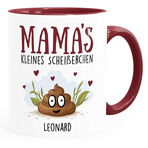 MoonWorks®Tasse personalisiert Mama's kleine Scheißerchen und anpassbare Namen Kackhaufen Geschenk für Mama 1 Kind bordeauxrot Keramik-Tasse von MoonWorks