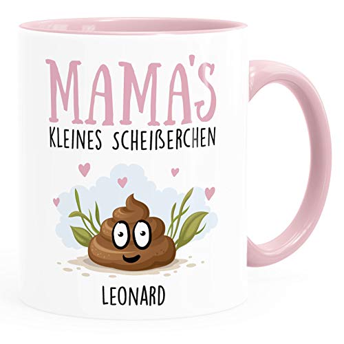 MoonWorks®Tasse personalisiert Mama's kleine Scheißerchen und anpassbare Namen Kackhaufen Geschenk für Mama 1 Kind rosa Keramik-Tasse von MoonWorks