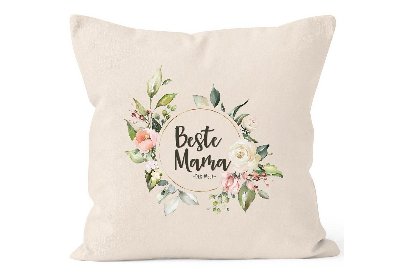 MoonWorks Dekokissen Kissen-Bezug Beste Mama der Welt Muttertag Watercolor Blumen Geschenk Kissen-Hülle Deko-Kissen Baumwolle MoonWorks® von MoonWorks