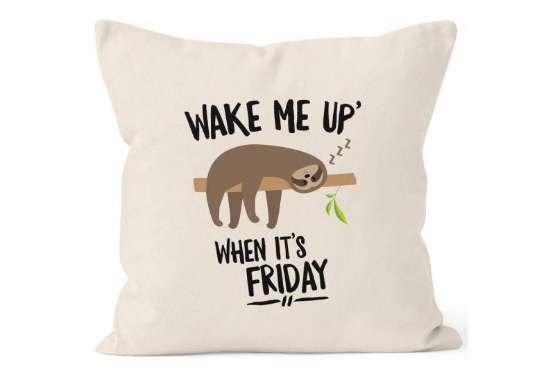 MoonWorks Dekokissen Kissen-Bezug Faultier Sloth Wake me up when it's friday Kissen-Hülle Deko-Kissen 40x40 Baumwolle MoonWorks® von MoonWorks