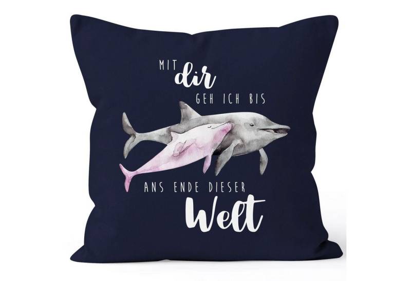 MoonWorks Dekokissen Kissen-Bezug Liebe Geschenk Spruch Mit dir geh ich bis ans Ende dieser Welt Delfin Delphin Watercolor Kissen-Hülle Deko-Kissen Baumwolle MoonWorks® von MoonWorks