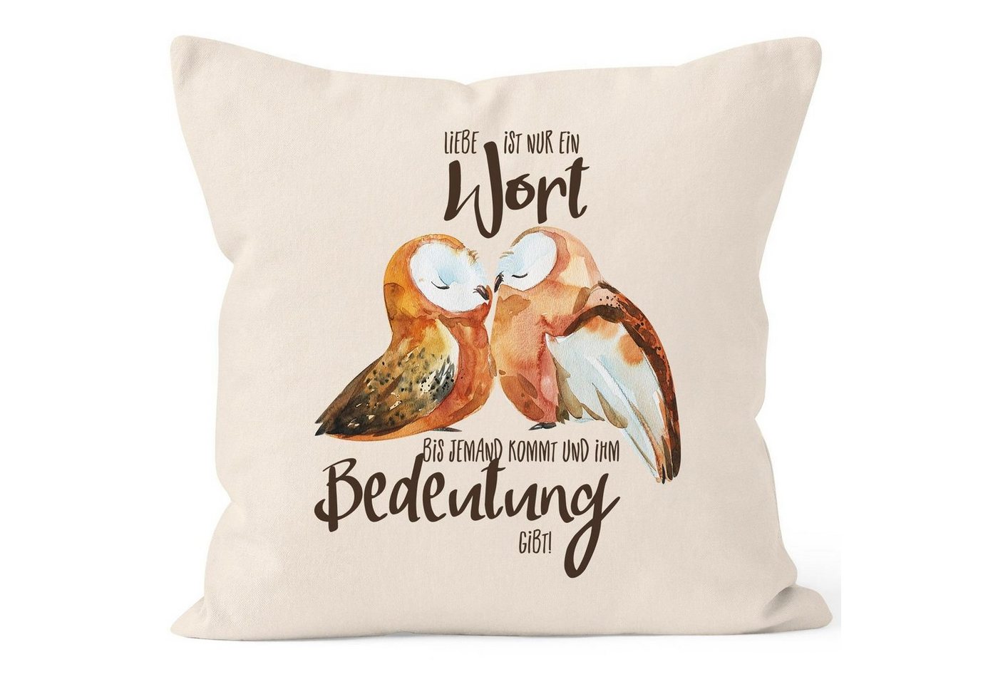 MoonWorks Dekokissen Kissen-Bezug Liebe ist nur ein Wort Eule Liebe Spruch Kissen-Hülle Deko-Kissen Baumwolle MoonWorks® von MoonWorks