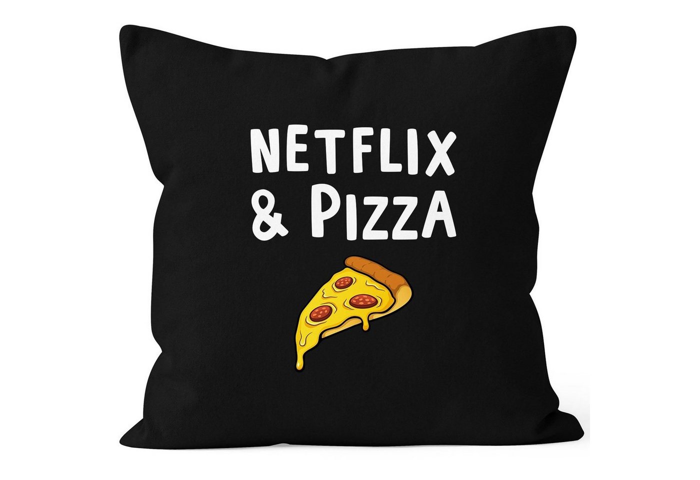 MoonWorks Dekokissen Kissen-Bezug Netflix & Pizza Kissen-Hülle Deko-Kissen Baumwolle MoonWorks® von MoonWorks