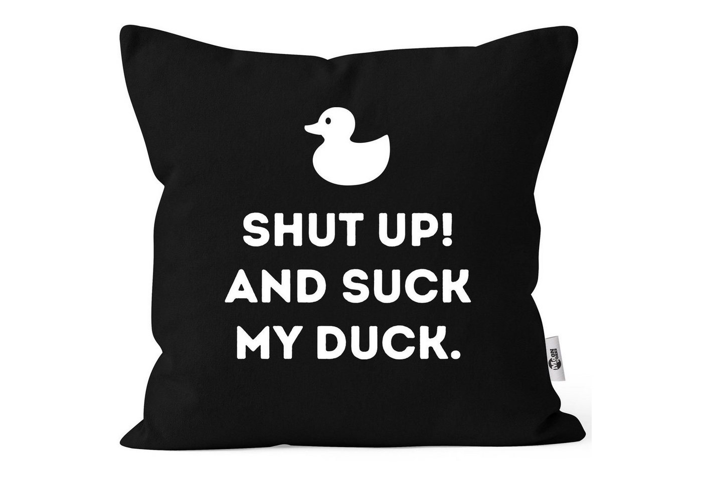 MoonWorks Dekokissen Kissen-Bezug Spruch lustig shut up and suck my duck und Quietsche Entchen Motiv Kissen-Hülle Deko-Kissen Baumwolle MoonWorks® von MoonWorks