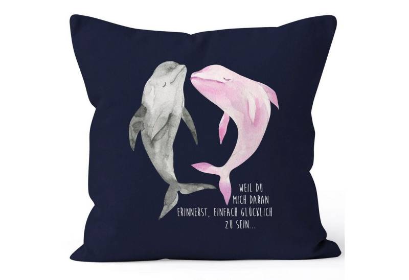 MoonWorks Dekokissen Kissen-Bezug weil du mich daran erinnerst einfach glücklich zu sein Delfin Delphin Liebe Spruch Kissen-Hülle Deko-Kissen Baumwolle MoonWorks® von MoonWorks