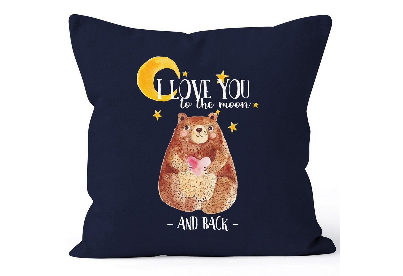 MoonWorks Dekokissen Kissenbezug Bär mit Herz Watercolor I love you to the moon and back Geschenk-Kissen Liebe 40x40 Baumwolle MoonWorks® von MoonWorks