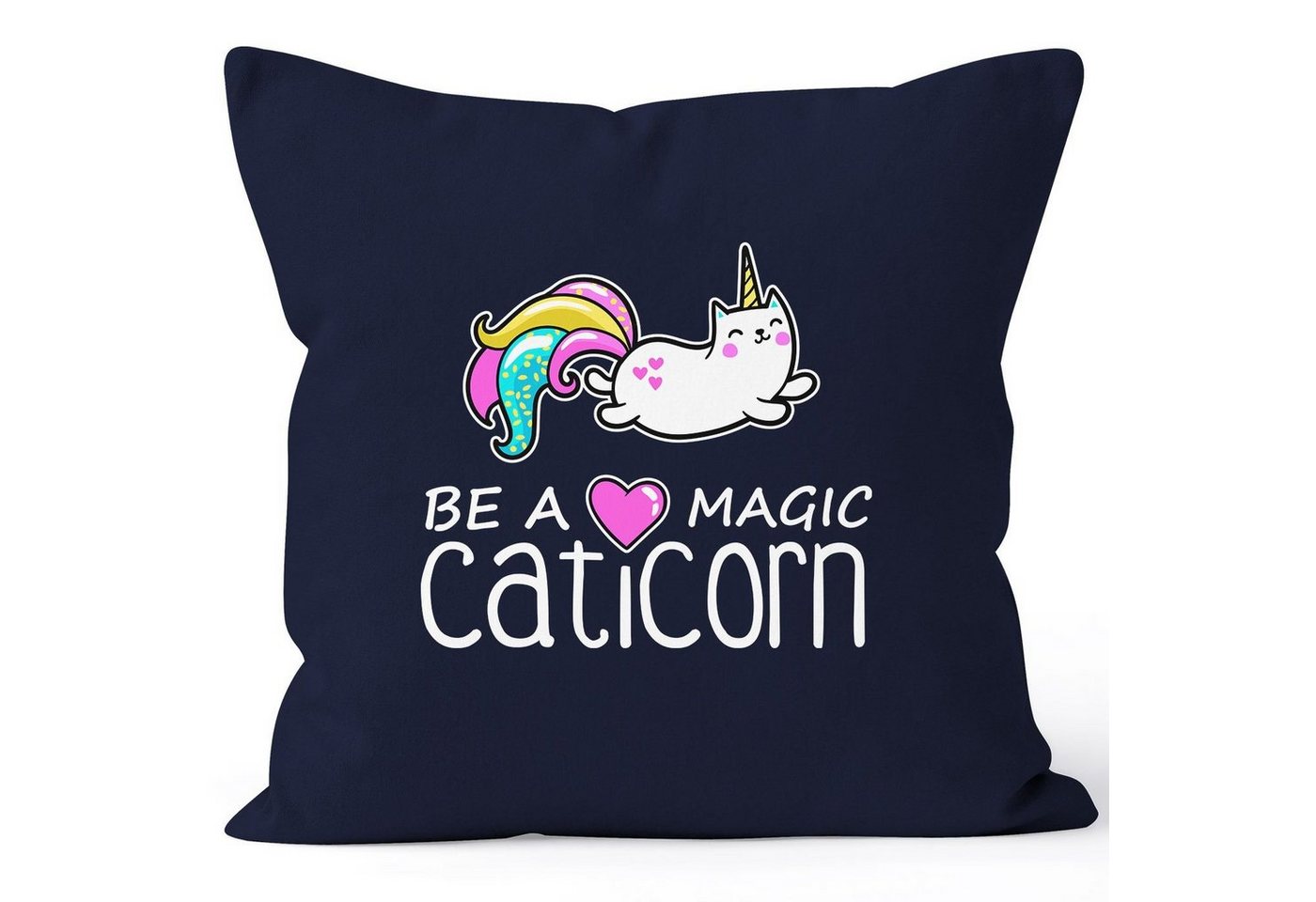 MoonWorks Dekokissen Kissenbezug Be a magic caticorn Einhorn Unicorn Kissen-Hülle Deko-Kissen 40x40 Baumwolle MoonWorks® von MoonWorks