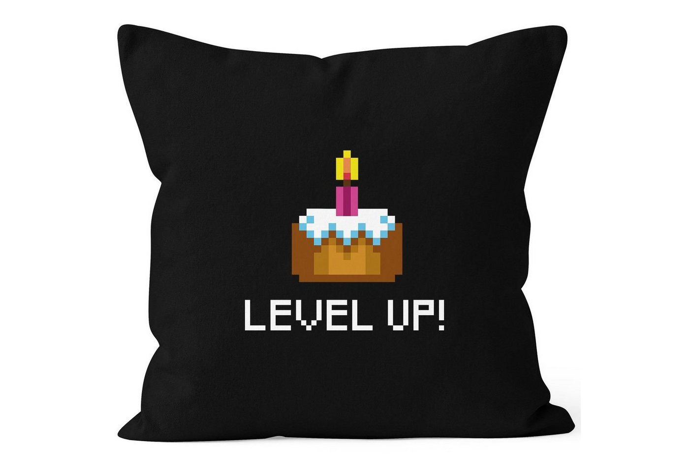 MoonWorks Dekokissen Kissenbezug Geburtstag Level Up Pixel-Torte Retro Gamer Pixelgrafik Geschenk Arcade Kissenhülle Dekokissen Baumwolle MoonWorks® von MoonWorks