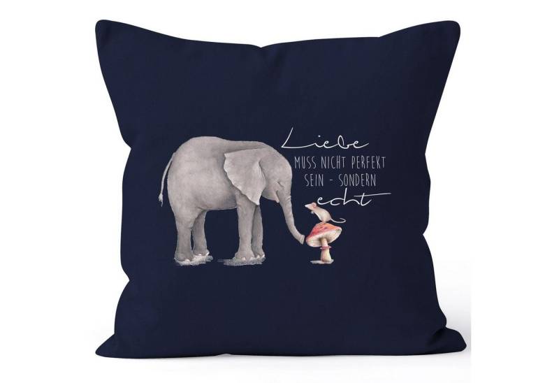 MoonWorks Dekokissen Kissenbezug Geschenk Liebe muss nicht perfekt sein sondern echt Elefant Maus Kissen-Hülle Deko-Kissen 40x40 Baumwolle MoonWorks® von MoonWorks