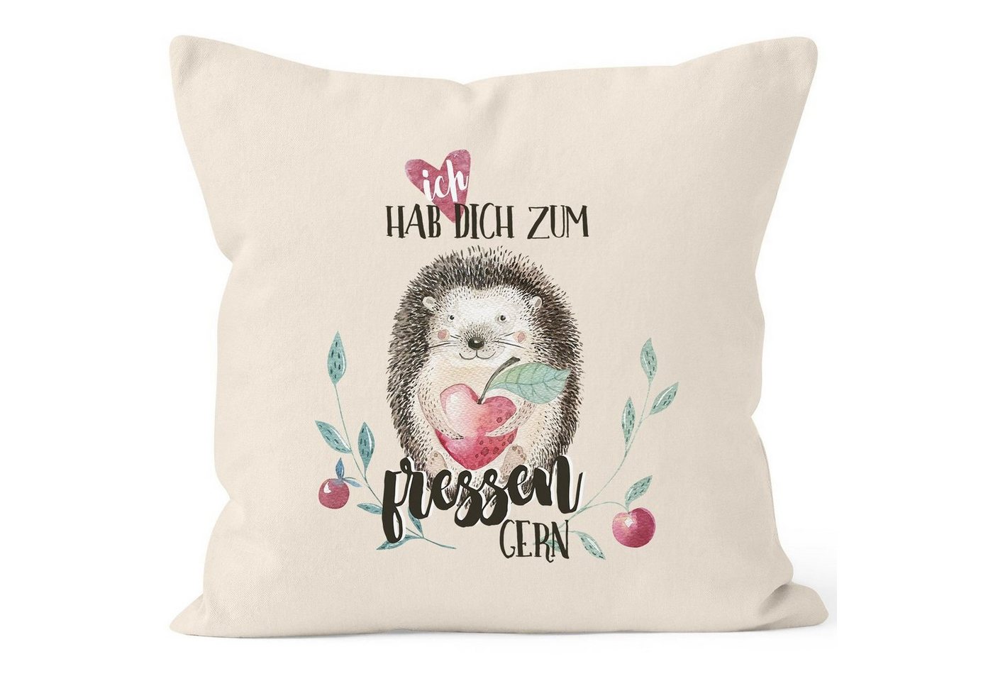 MoonWorks Dekokissen Kissenbezug Ich hab dich zum fressen gern Watercolor Igel Liebe Spruch Geschenk Love Quote 40x40 Baumwolle MoonWorks® von MoonWorks