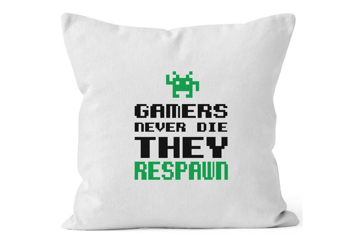 MoonWorks Dekokissen Kissenbezug Kissenhülle Gamers never die they respawn Spruch Pixel Zocker 90er 80er Retro MoonWorks® 40x40 von MoonWorks