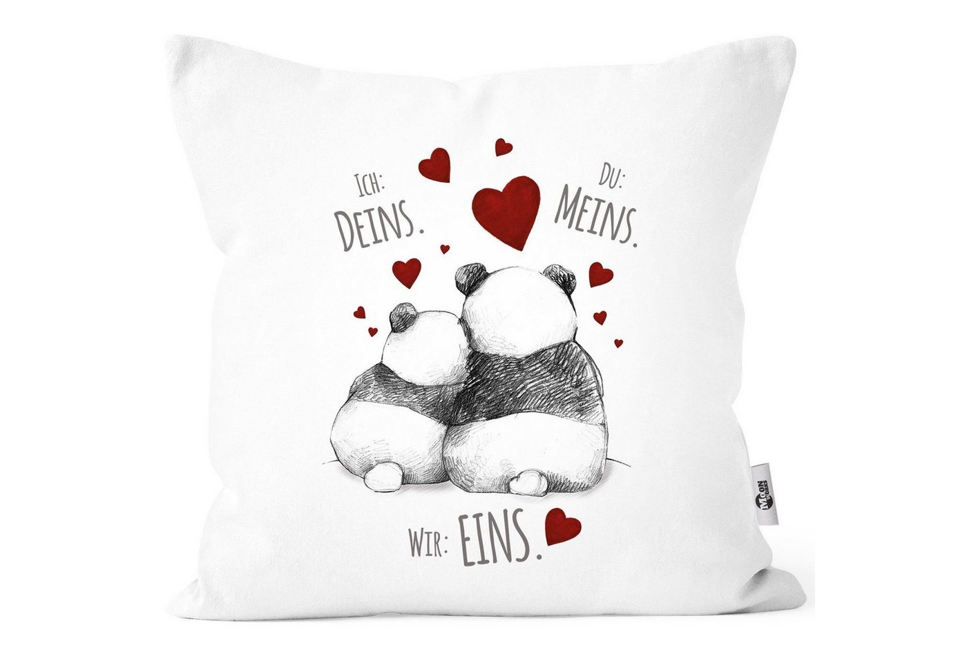 MoonWorks Dekokissen Kissenbezug Kissenhülle Panda Motiv Spruch Ich Deins Du Meins Wir Eins Liebes-Geschenk Partner Liebesbeweis Moonworks® von MoonWorks