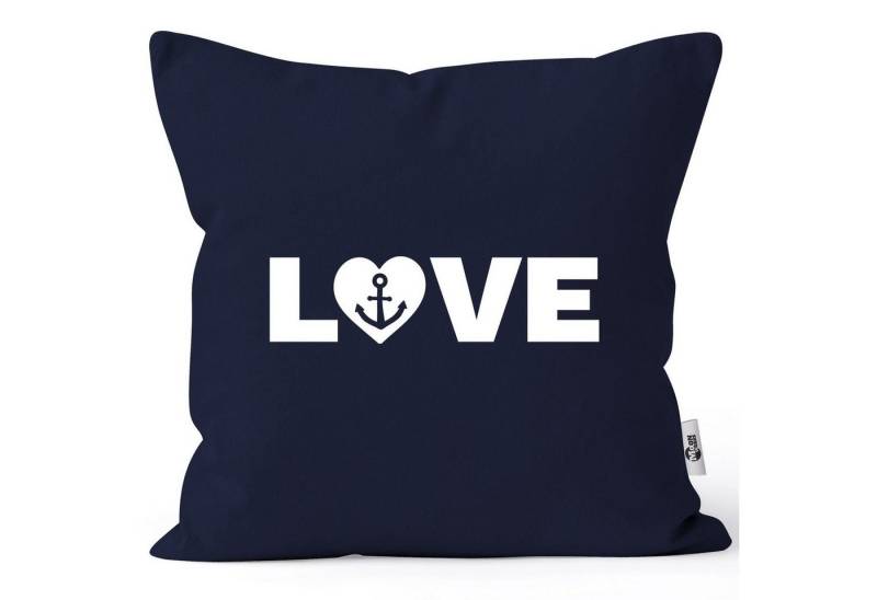 MoonWorks Dekokissen Kissenbezug Love mit Anker Motiv Liebe maritim Geschenk Moonworks® von MoonWorks