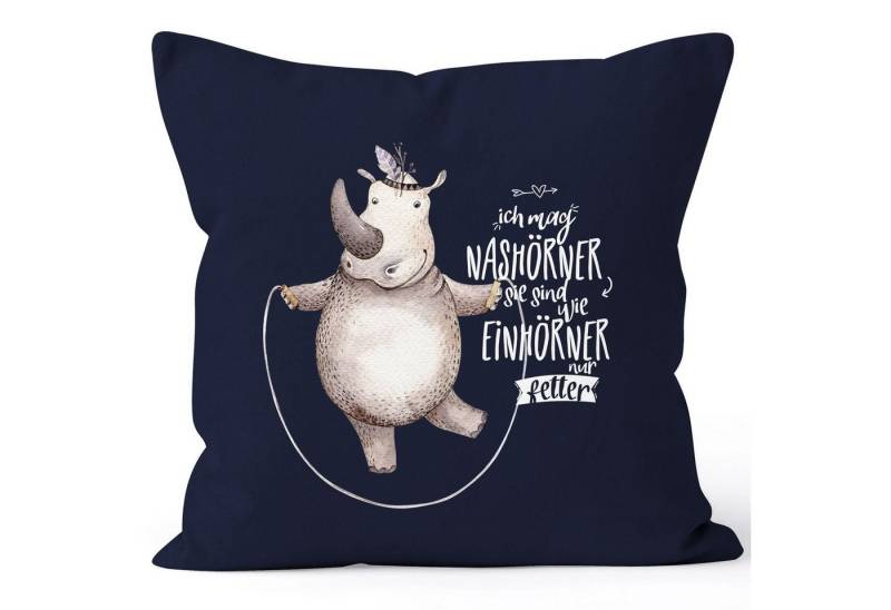 MoonWorks Dekokissen Kissenbezug Nashorn Ich mag Nashörner sie sind wie Einhörner nur fetter Kissen-Hülle Deko-Kissen 40x40 Baumwolle MoonWorks® von MoonWorks