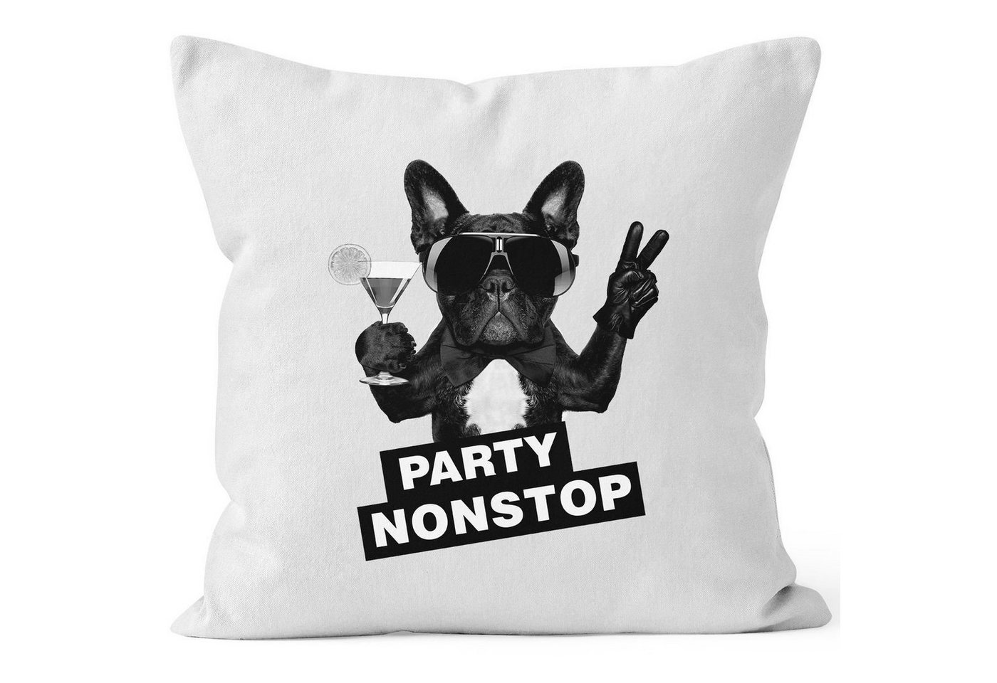 MoonWorks Dekokissen Kissenbezug Party Nontsop Mops French Bulldog Kissenhülle Dekokissen 40x40 Baumwolle MoonWorks® von MoonWorks