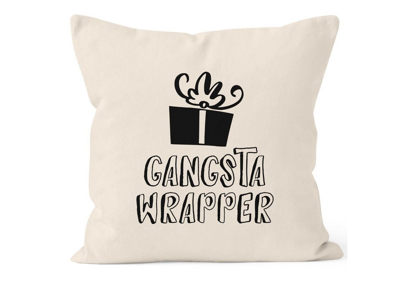 MoonWorks Dekokissen Kissenbezug Weihnachten Gangsta Wrapper Tasse lustig Geschenk Einpacker Kissen-Hülle Deko-Kissen Baumwolle MoonWorks® von MoonWorks