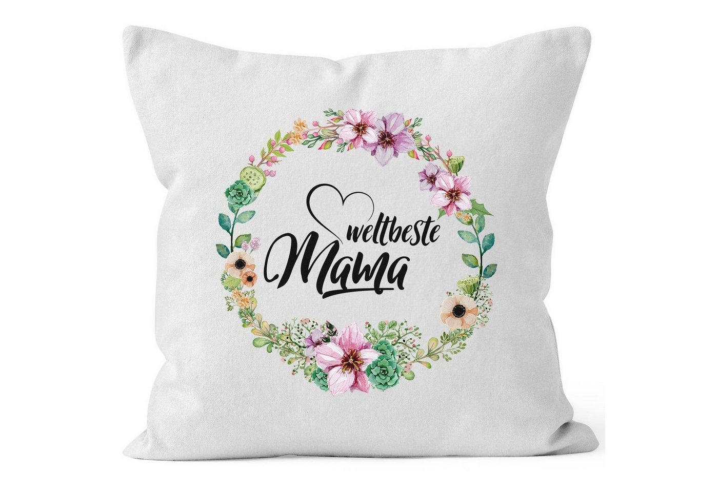 MoonWorks Dekokissen Kissenbezug Weltbeste Mama Blumen Geschenk für Mutter Muttertag 40x40 Baumwolle MoonWorks® von MoonWorks