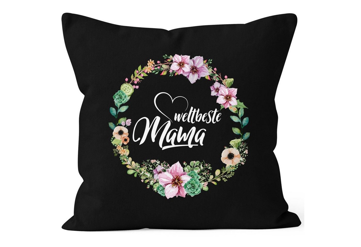 MoonWorks Dekokissen Kissenbezug Weltbeste Mama Blumen Geschenk für Mutter Muttertag 40x40 Baumwolle MoonWorks® von MoonWorks