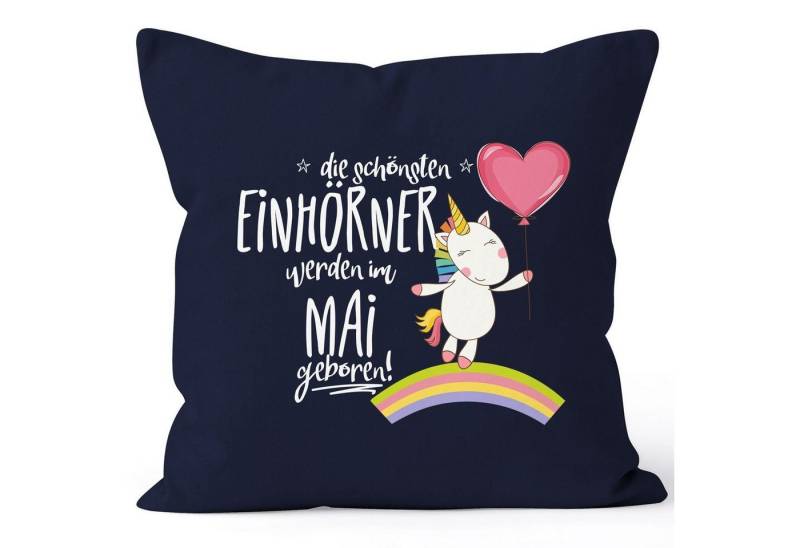MoonWorks Dekokissen Kissenbezug die schönsten Einhörner werden im Mai geboren Kissen-Hülle Deko-Kissen 40x40 Baumwolle MoonWorks® von MoonWorks