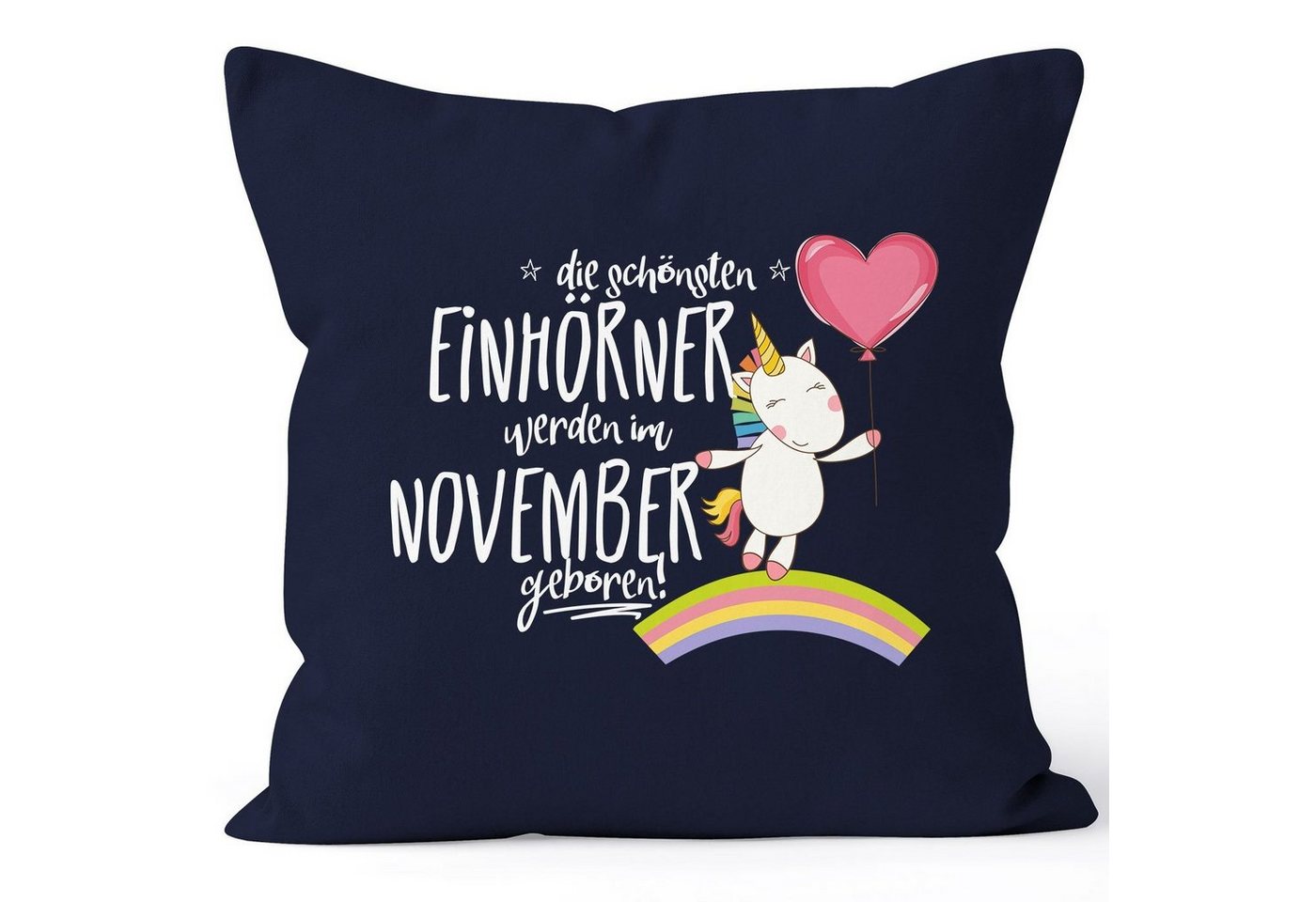 MoonWorks Dekokissen Kissenbezug die schönsten Einhörner werden im November geboren Kissen-Hülle Deko-Kissen 40x40 Baumwolle MoonWorks® von MoonWorks