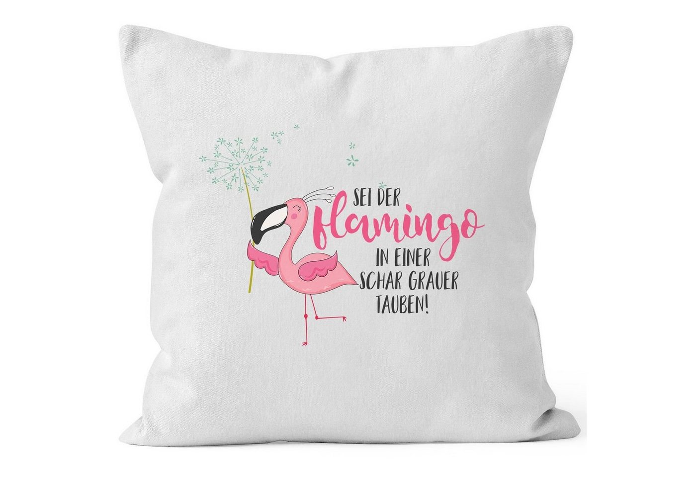 MoonWorks Dekokissen Kissenbezug sei der Flamingo in einer Schar grauer Tauben Flamingo Pusteblume Kissen-Hülle Deko-Kissen 40x40 Baumwolle MoonWorks® von MoonWorks