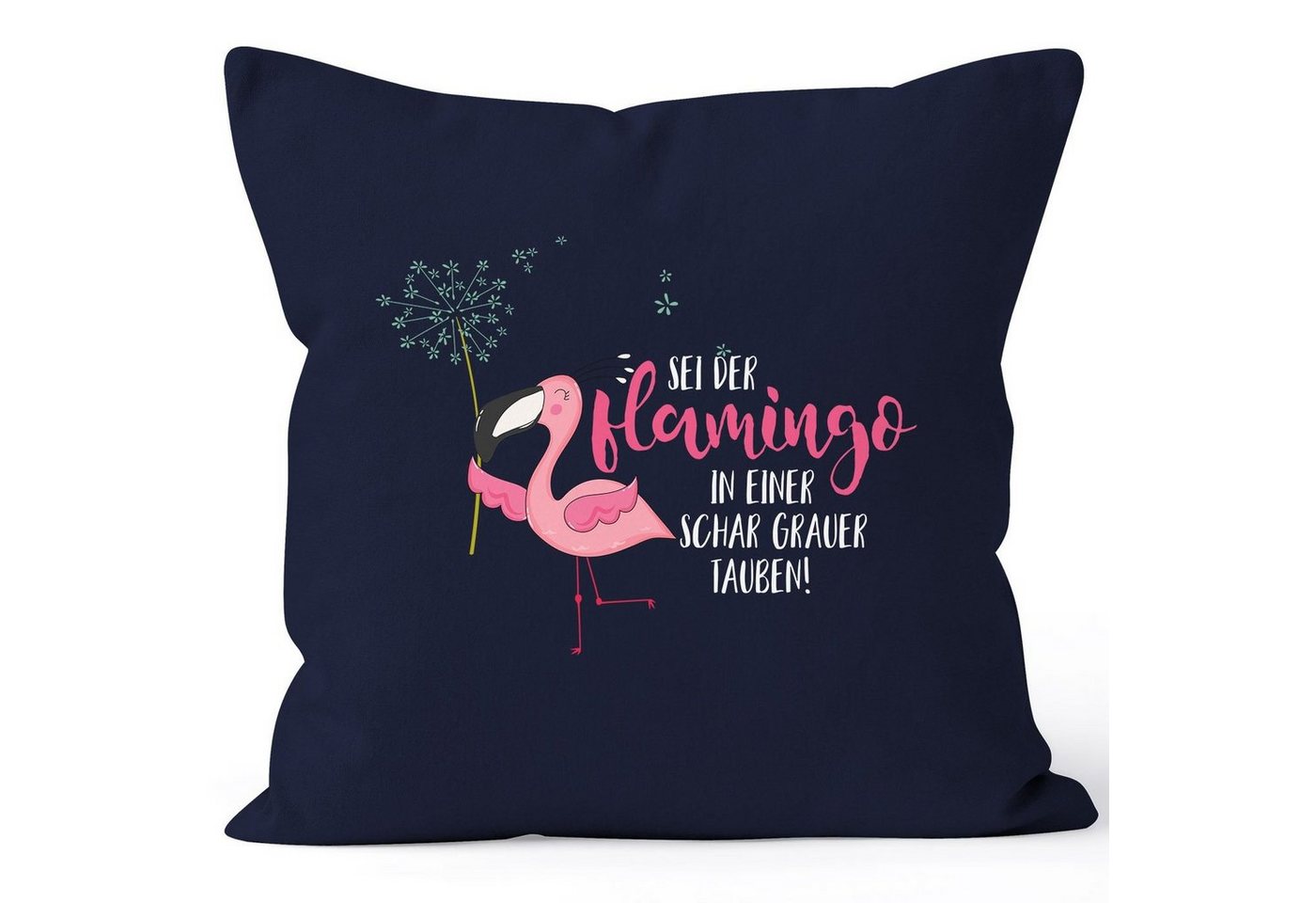 MoonWorks Dekokissen Kissenbezug sei der Flamingo in einer Schar grauer Tauben Flamingo Pusteblume Kissen-Hülle Deko-Kissen 40x40 Baumwolle MoonWorks® von MoonWorks