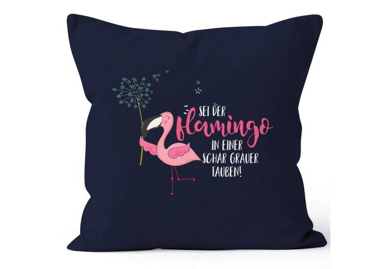 MoonWorks Dekokissen Kissenbezug sei der Flamingo in einer Schar grauer Tauben Flamingo Pusteblume Kissen-Hülle Deko-Kissen 40x40 Baumwolle MoonWorks® von MoonWorks