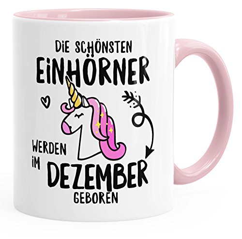 MoonWorks Die schönsten Einhörner werden im Dezember geboren Einhorn-Tasse Geschenk rosa unisize von MoonWorks