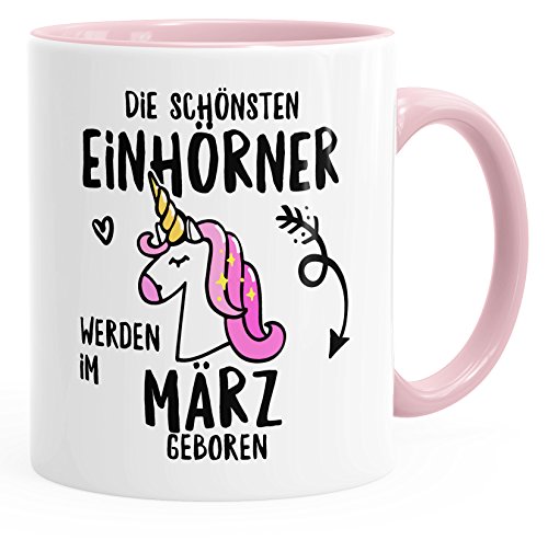 MoonWorks Die schönsten Einhörner werden im März geboren Einhorn-Tasse Geschenk rosa unisize von MoonWorks