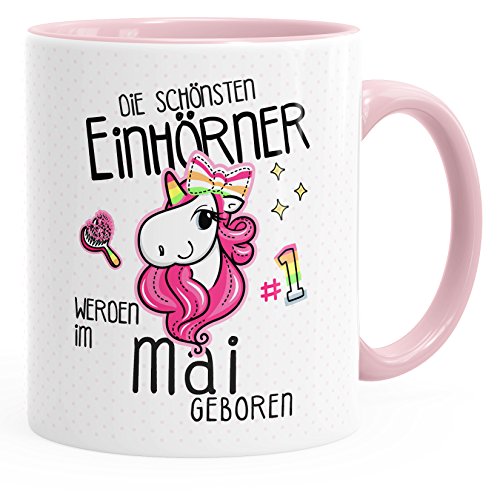 MoonWorks Die schönsten Einhörner werden im Mai geboren Einhorn-Tasse Geschenk rosa unisize von MoonWorks