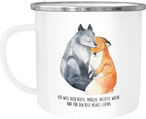 MoonWorks Emaille Tasse Becher Ich will dich heute morgen nächste Woche Fuchs Geschenk Liebe Spruch verliebt Freund Freundin Kaffeetasse weiß-metall unisize von MoonWorks