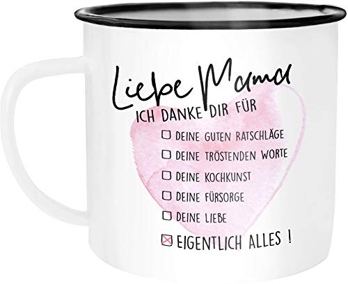 MoonWorks Emaille Tasse Becher Muttertag Mama ich danke dir für alles Geschenk-Tasse Muttertags-Geschenk Weihnachten Kaffeetasse weiß-schwarz unisize von MoonWorks