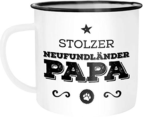 MoonWorks Emaille Tasse Becher Stolzer Neufundländer Papa Neufundländer Besitzer Hundebesitzer Kaffeetasse weiß-schwarz unisize von MoonWorks