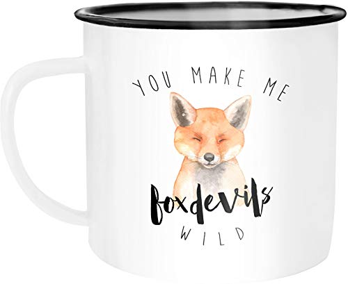 MoonWorks Emaille Tasse Becher You make me foxdevilswild Denglisch Spruch Liebe verliebt Kaffeetasse Kaffeetasse weiß-schwarz unisize von MoonWorks