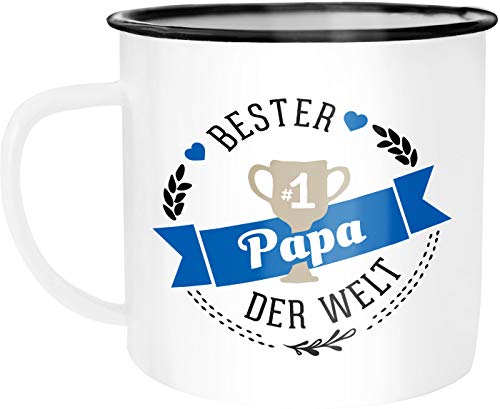 MoonWorks Emaille Tasse Becher bester Papa der Welt Geschenk für Papa Kaffeetasse weiß-schwarz unisize von MoonWorks